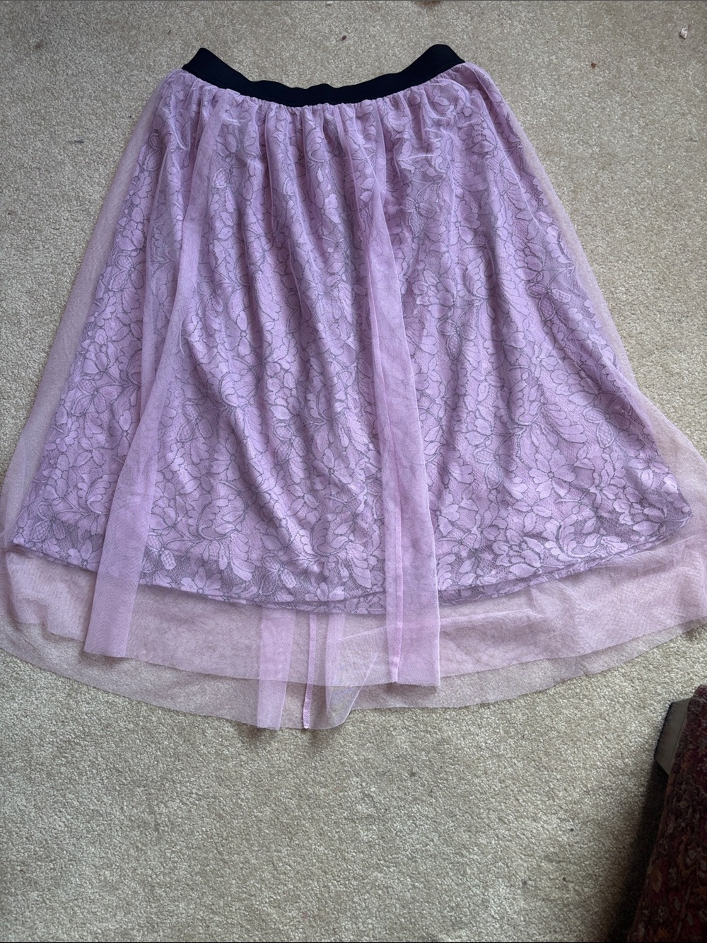 Women’s ELLE Mesh Over Floral Lace Midi A-Line Skirt